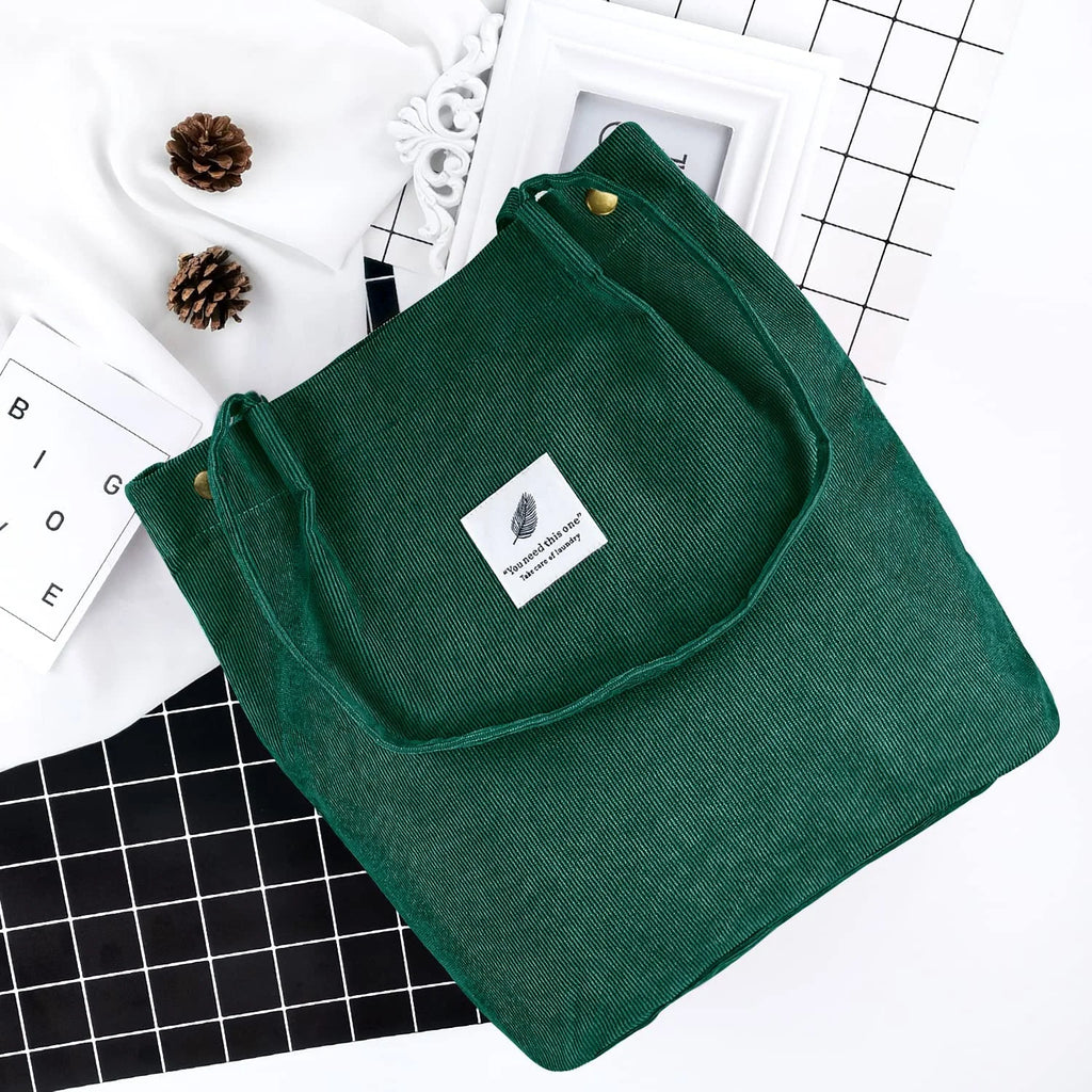 Corduroy Tote Bag Large for Women Girl Lady Canvas Shoulder Cord Purse and Handbags with Inner Pocket