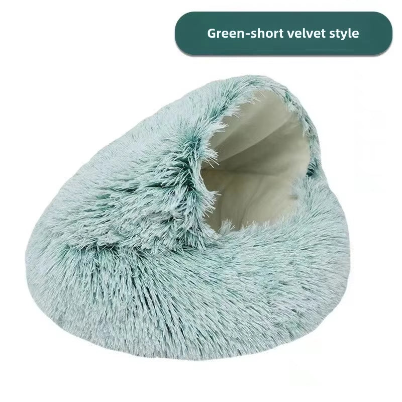 Autumn and Winter Soft Plush Pet Bed and Pet Bed Winter Warm and Cold Plush Comforter Nest Shell Cat Nest Semi-Enclosed Cat Nest