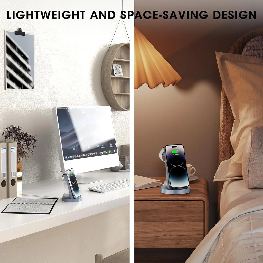 Wireless Charger - 3 in 1 Charging Station Compatible for Iphone & Iwatch - Charging Stand Dock for Airpods (Blue)